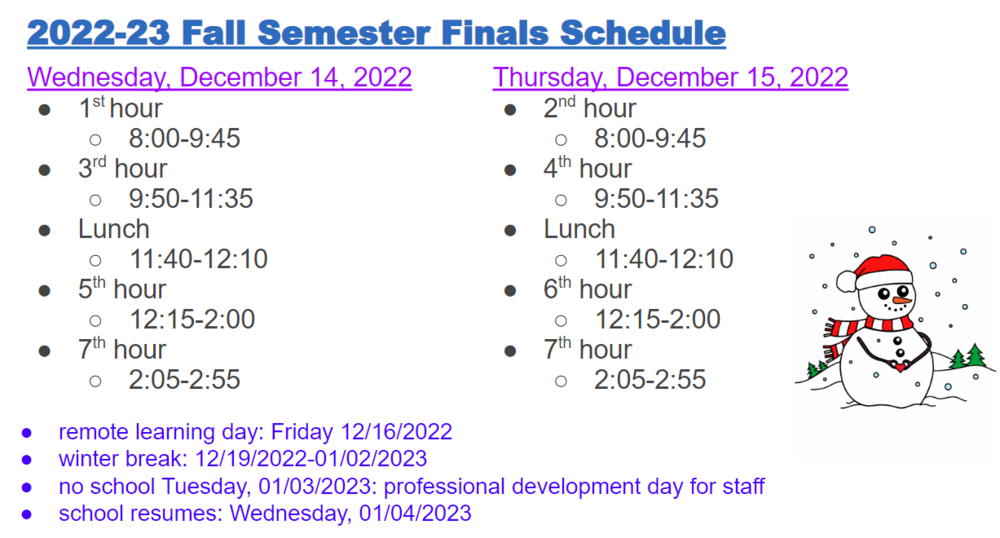 Fall Semester Finals Schedule