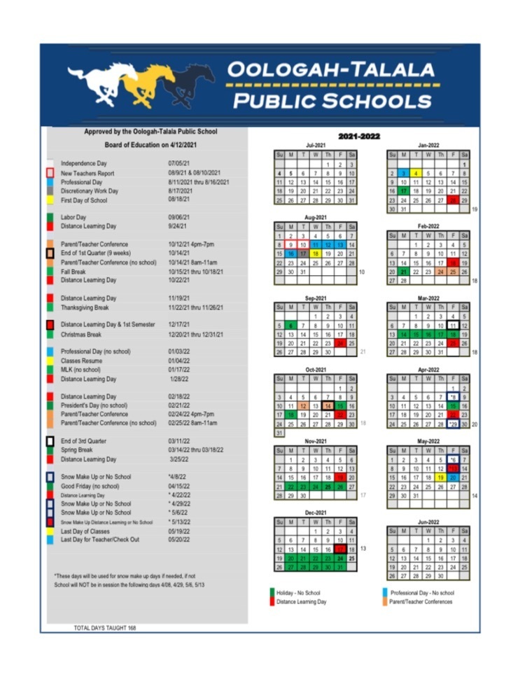 2021-2022 OTPS School Calendar