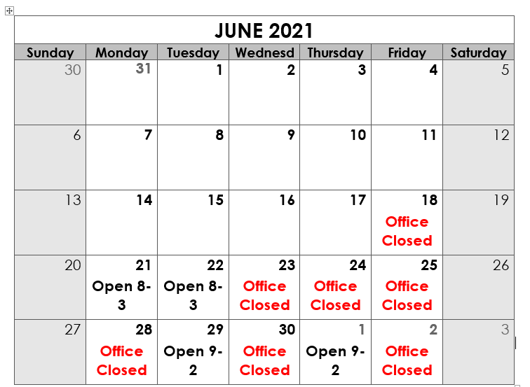 High School Office Schedule
